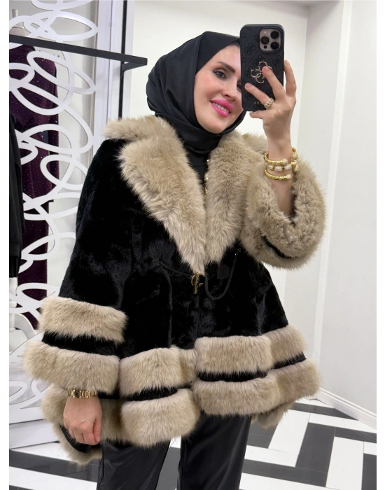 Yeni Sezon İthal Kürk Siyah-Bej