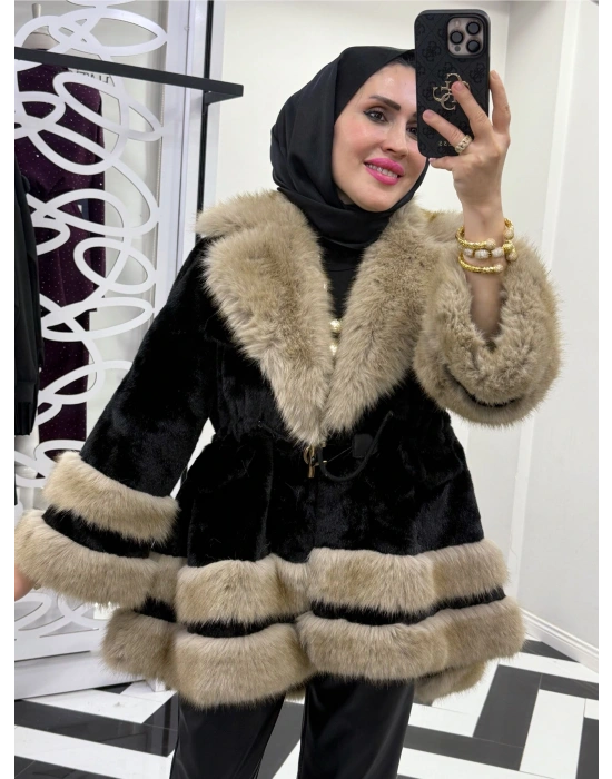 Yeni Sezon İthal Kürk Siyah-Bej