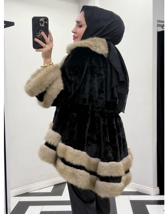 Yeni Sezon İthal Kürk Siyah-Bej