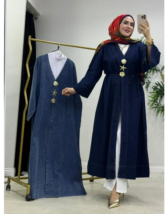 Yeni Sezon Koyu Renk Denim Kimono