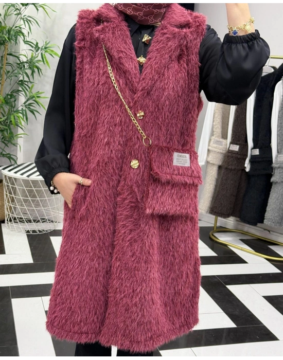 Yeni Sezon Kürk Yelek Bordo