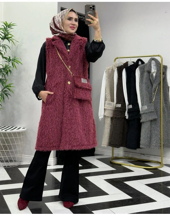 Yeni Sezon Kürk Yelek Bordo