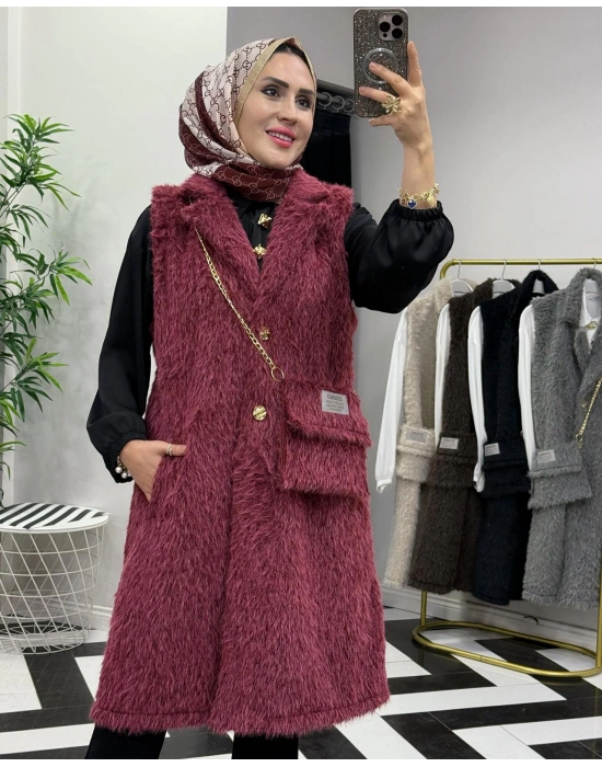 Yeni Sezon Kürk Yelek Bordo