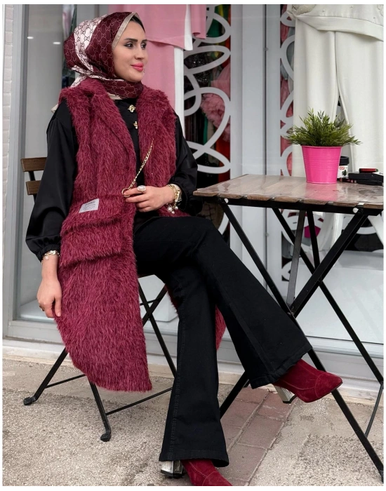 Yeni Sezon Kürk Yelek Bordo