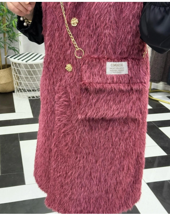 Yeni Sezon Kürk Yelek Bordo