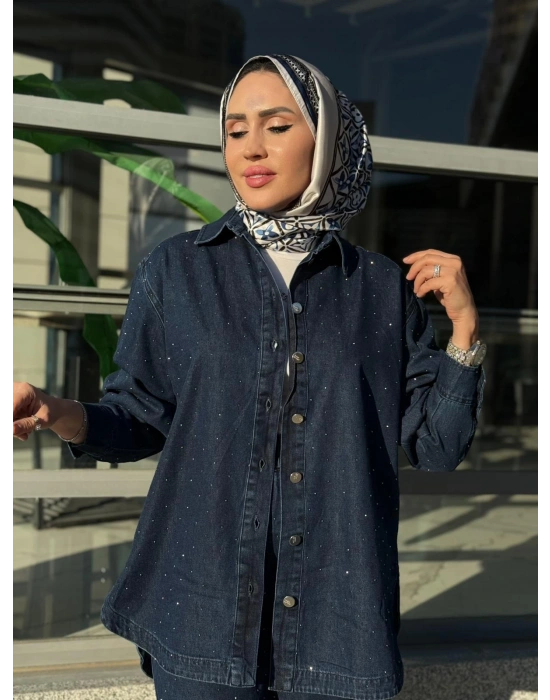 Yeni Sezon Spor Taşlı Kot Takım Koyu Renk