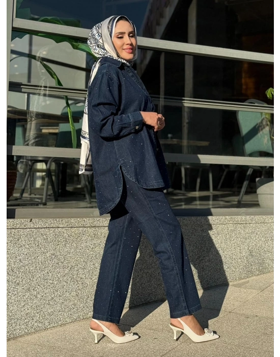 Yeni Sezon Spor Taşlı Kot Takım Koyu Renk