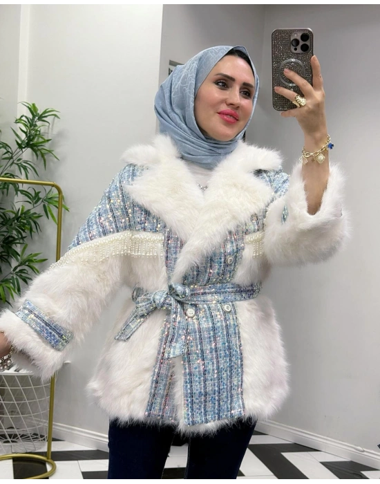 Yeni Sezon Tasarım İthal Kürk Mavi