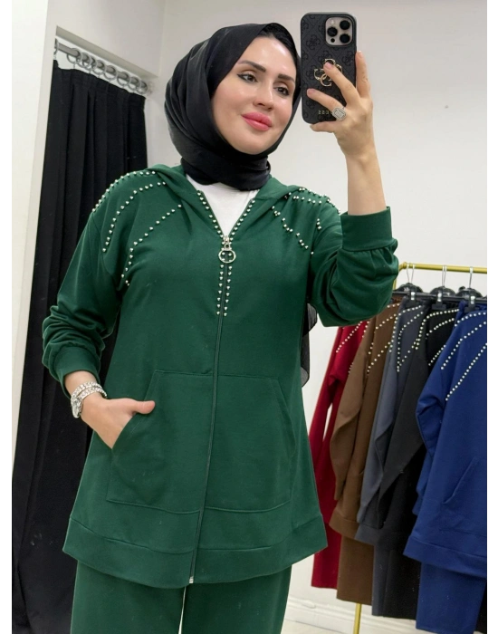 Zımba Taş Detaylı Tasarım Yeşil Takım