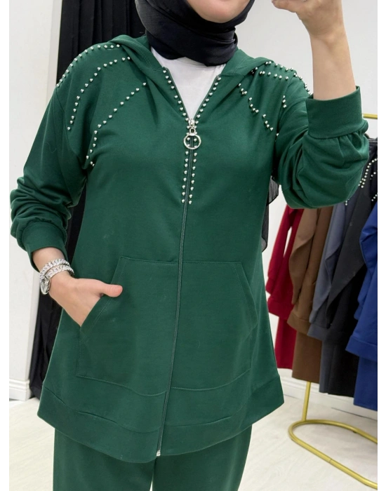 Zımba Taş Detaylı Tasarım Yeşil Takım