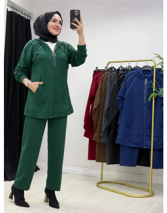 Zımba Taş Detaylı Tasarım Yeşil Takım