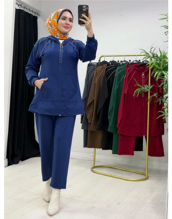 Zımba Taş Detaylı Tasarım Lacivert Takım