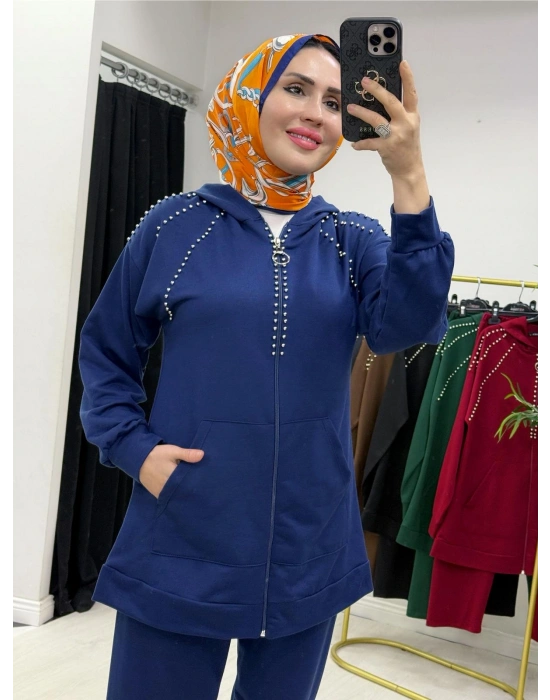 Zımba Taş Detaylı Tasarım Lacivert Takım