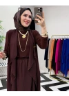 3’lü Takım Şık Tesettür Elbise – Candy Kumaş Kahverengi