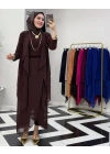 3’lü Takım Şık Tesettür Elbise – Candy Kumaş Kahverengi