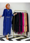 3’lü Takım Şık Tesettür Elbise – Candy Kumaş Saks Mavi