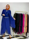 3’lü Takım Şık Tesettür Elbise – Candy Kumaş Saks Mavi