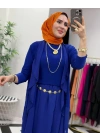 3’lü Takım Şık Tesettür Elbise – Candy Kumaş Saks Mavi