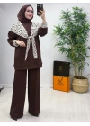 Aura Şal Detaylı Takım Kahverengi
