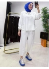 Oysho Kumaş Şalvar Pantolonlu Spor İkili Takım Beyaz