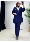 Ağaçkabuğu Kumaş Rahat Kalıp Takım Lacivert