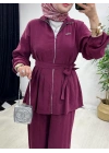 Kurdele Detaylı Modal Takım Bordo