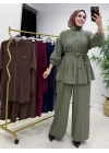 Kurdele Detaylı Modal Takım Haki Yeşil