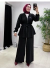 Kurdele Detaylı Modal Takım Siyah