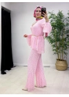 Dantel Detaylı Kemer Hediyeli Şık Takım Pembe