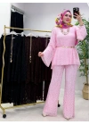 Dantel Detaylı Kemer Hediyeli Şık Takım Pembe
