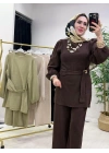 Müslin Kumaş Yazlık Pamuklu Takım Kahverengi