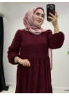 Yeni Sezon Flok Baskı Elbise Bordo