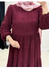 Yeni Sezon Flok Baskı Elbise Bordo