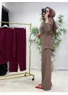Yeni Sezon Tasarım Model Ham Keten Pamuklu Takım Kahverengi