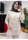 Gül Broş Detaylı Oysho Kumaş Takım Krem