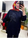 Gül Broş Detaylı Oysho Kumaş Takım Lacivert