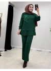 Gül Broş Detaylı Oysho Kumaş Takım Zümrüt Yeşil
