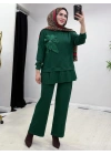 Gül Broş Detaylı Oysho Kumaş Takım Zümrüt Yeşil