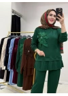 Gül Broş Detaylı Oysho Kumaş Takım Zümrüt Yeşil