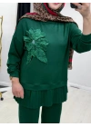 Gül Broş Detaylı Oysho Kumaş Takım Zümrüt Yeşil