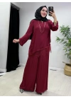 Dantel Detaylı Takım İpek Kumaş Bordo
