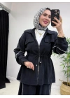 Biyeli Detaylı Qupra Kumaş Takım Siyah
