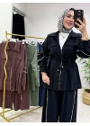 Biyeli Detaylı Qupra Kumaş Takım Siyah