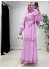 Güpür Detaylı Etekli Takım Toz Pembe