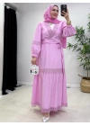 Güpür Detaylı Etekli Takım Toz Pembe
