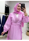 Güpür Detaylı Etekli Takım Toz Pembe