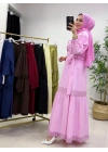 Güpür Detaylı Etekli Takım Toz Pembe