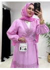 Güpür Detaylı Etekli Takım Toz Pembe
