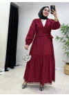Güpür Detaylı Etekli Takım Bordo