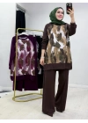 Batik Baskı Takım Kahverengi